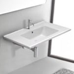 CeraStyle 067500-U Rectangular White Ceramic Wall Mount or Drop In Bathroom Sink